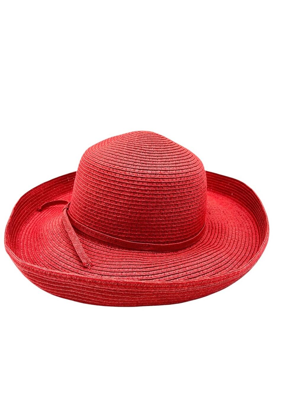 Sun N Sand Red Wide-Brim Sun Hat Decorative Band Packable Summer Party Beach